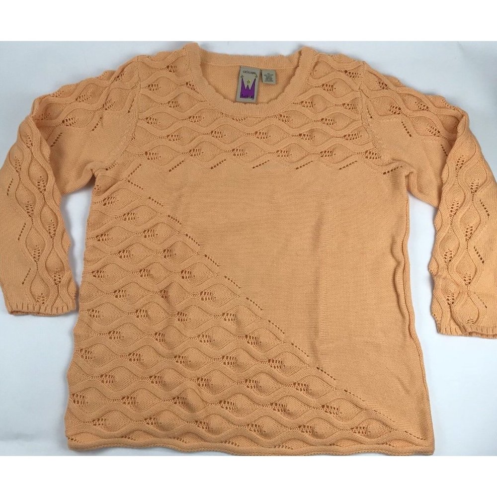 Anthony Originals Chunky Cable Knit Eyelet Orange Sweater Plus Size‎ 1X